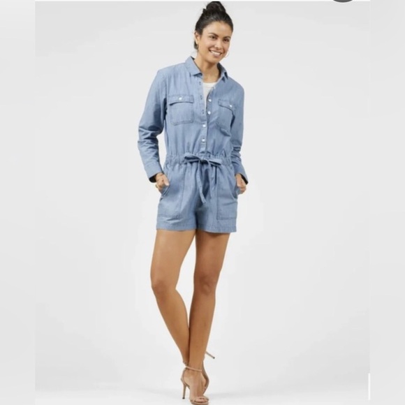OUTERKNOWN Benson Chambray lightweight organic cotton button summer shortall S - Picture 1 of 16